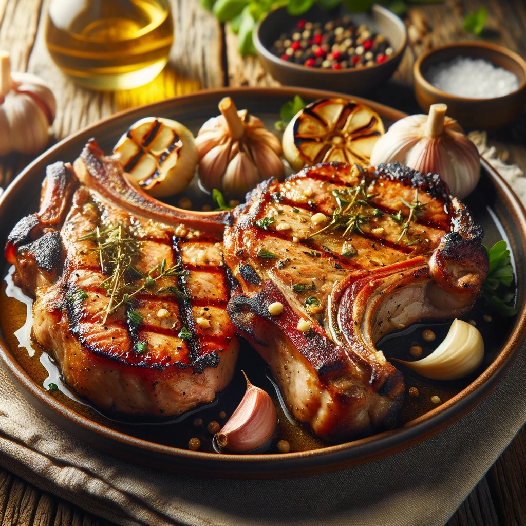 grilled-pork-chops-with-garlic-and herbs-in-enamel-coated-cast-iron-grill-pans.jpg